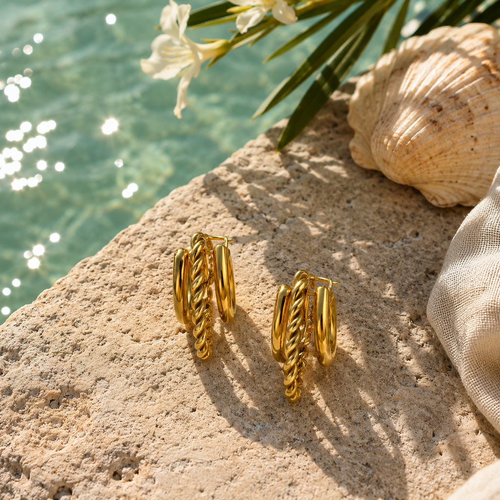 Triple Hoop Stainless Steel Gold Earrings | Non-Tarnish
