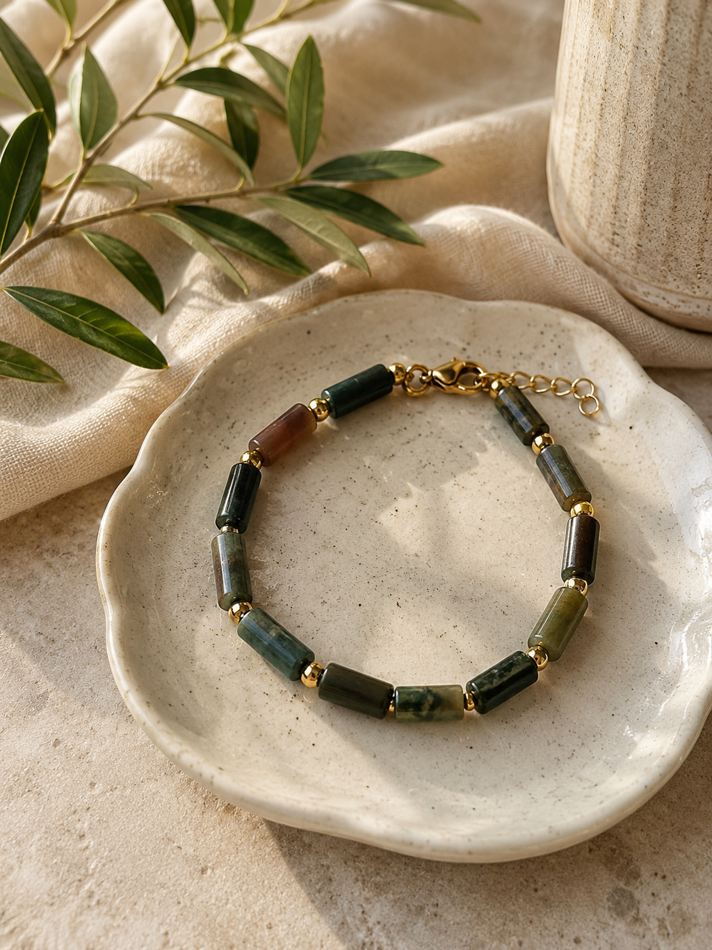 Handmade Natural Stone Tube Bead Bracelet – Earth Tone Gemstone Bracelet