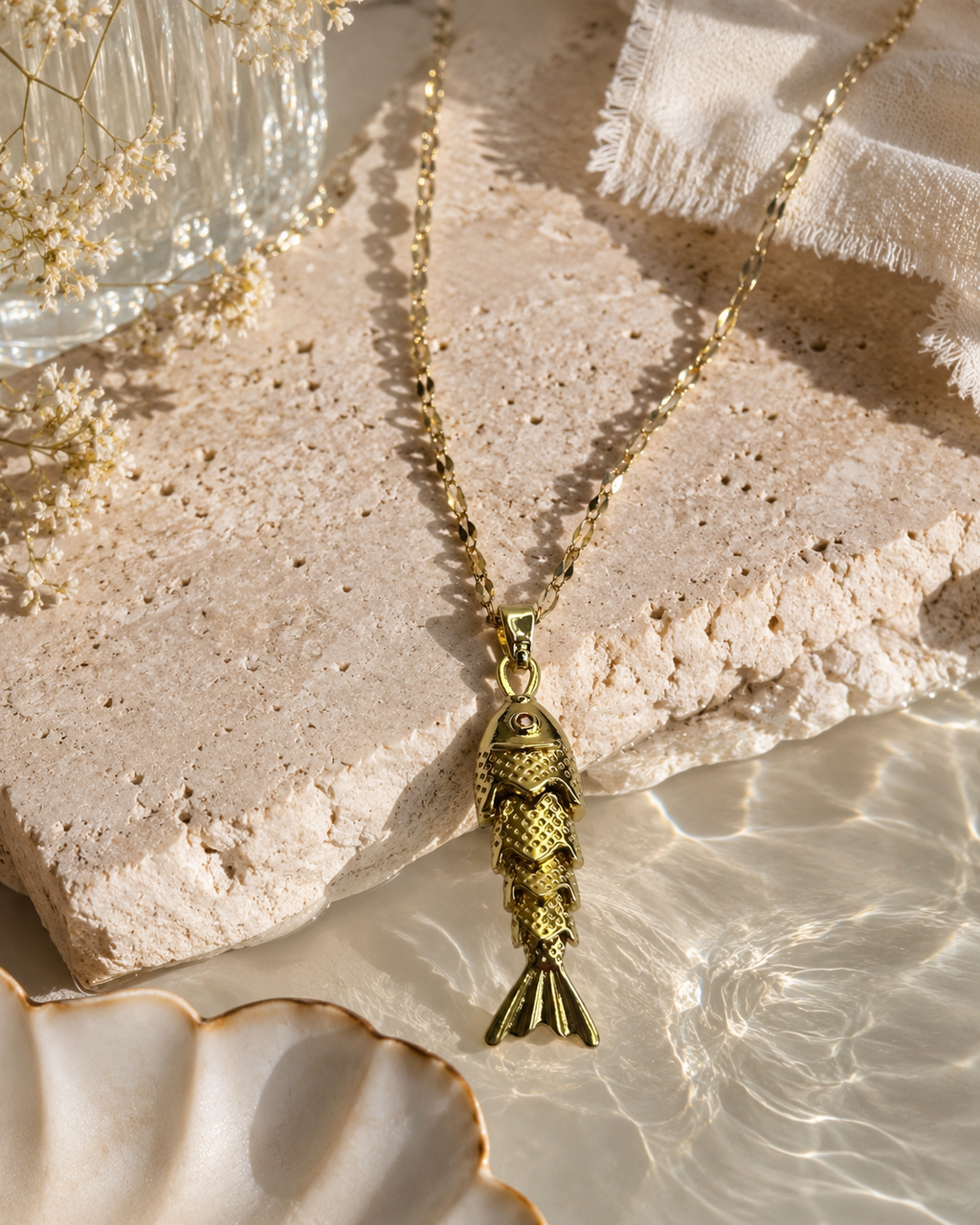 Gold Fish Pendant Necklace | Stainless Steel | Non-Tarnish