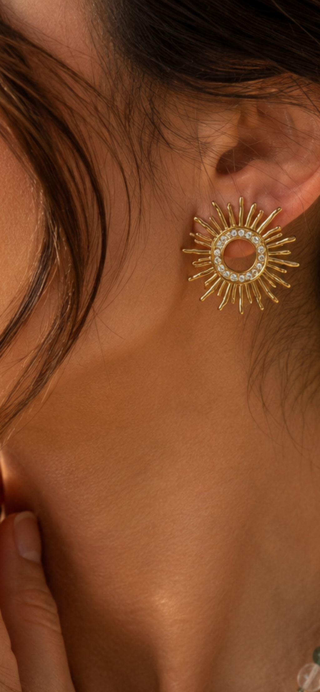 Gold Sunburst Crystal Earrings | Stainless Steel | Non-Tarnish