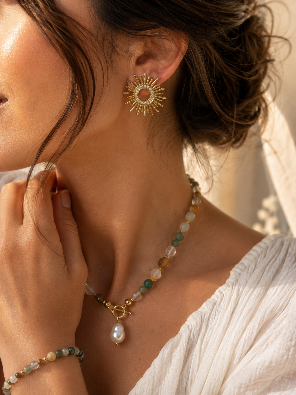 Gold Sunburst Crystal Earrings | Stainless Steel | Non-Tarnish