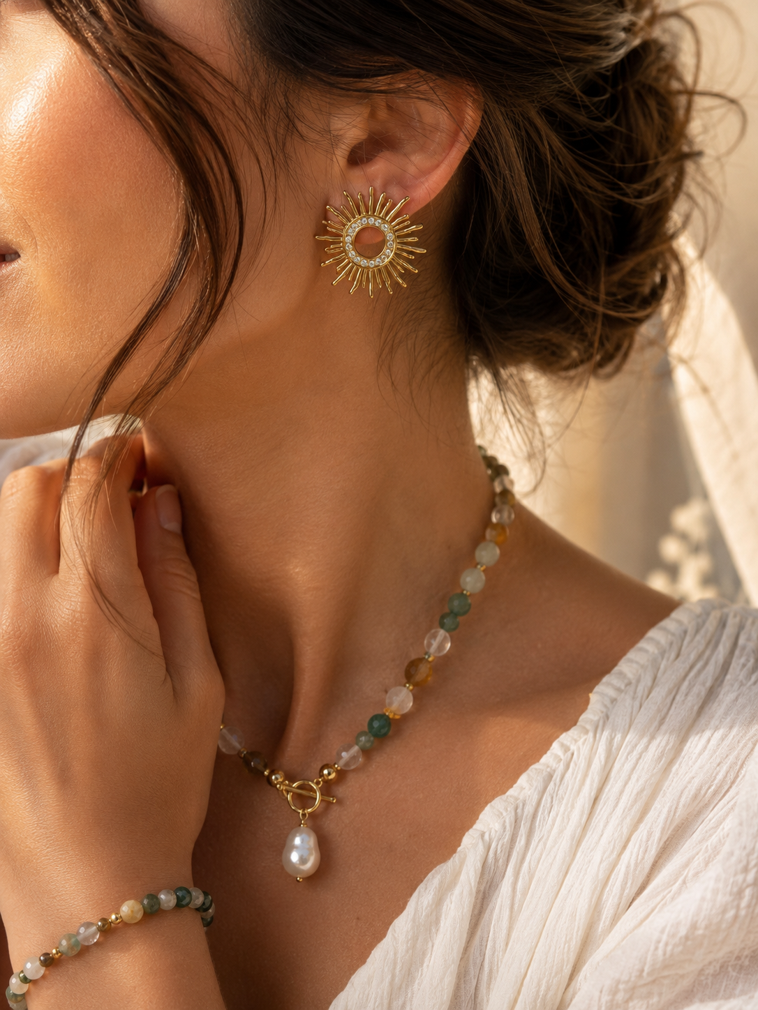 Gold Sunburst Crystal Earrings | Stainless Steel | Non-Tarnish