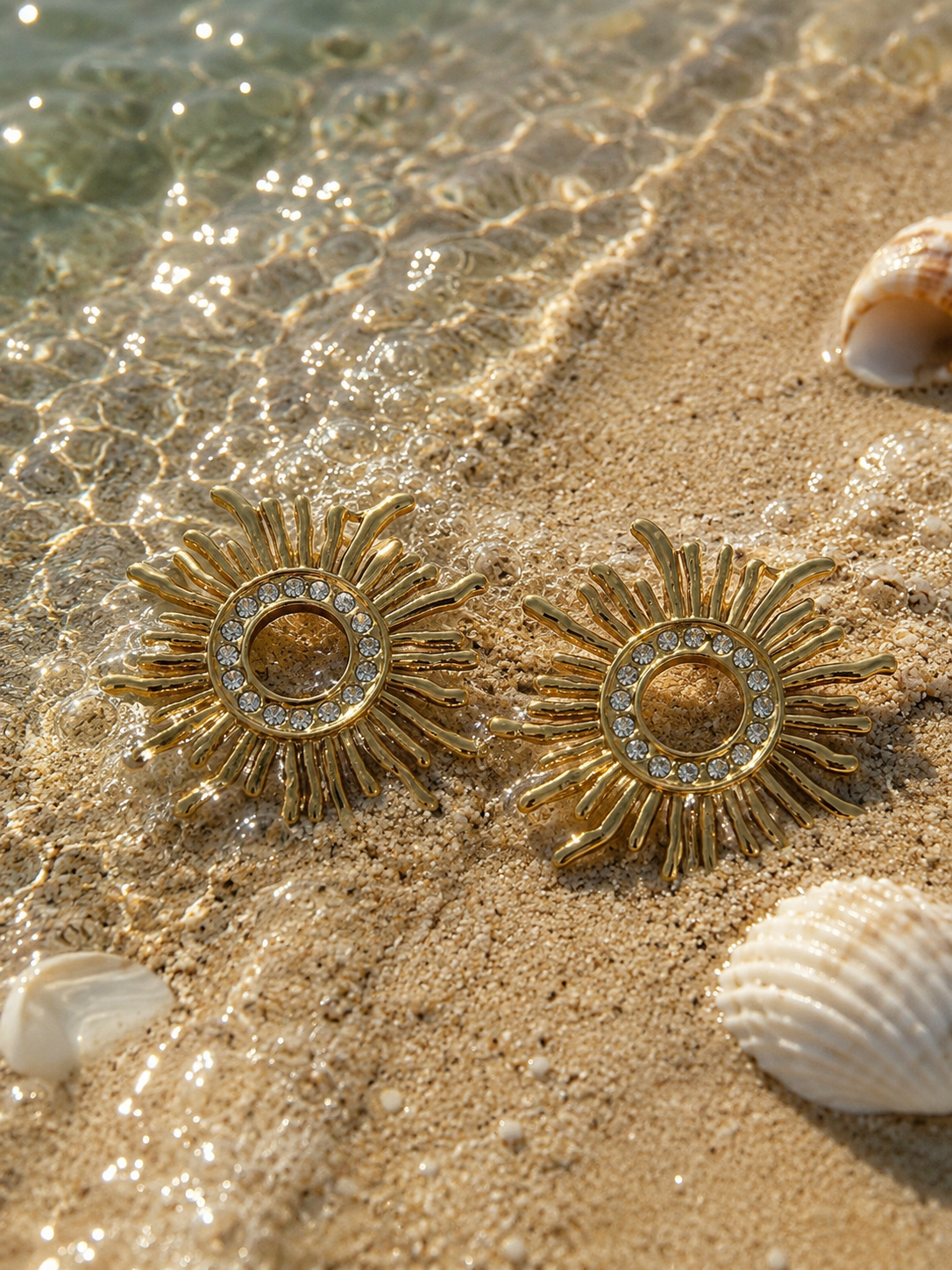 Gold Sunburst Crystal Earrings | Stainless Steel | Non-Tarnish