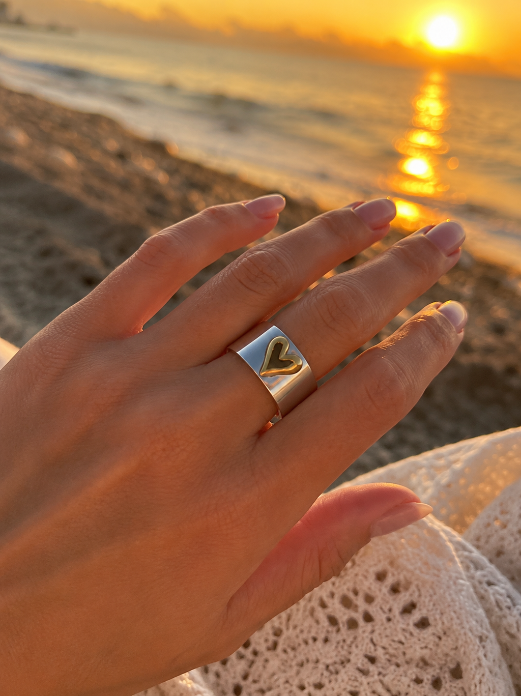 Stainless Steel Two-Tone Heart Ring | Non-Tarnish Statement Ring