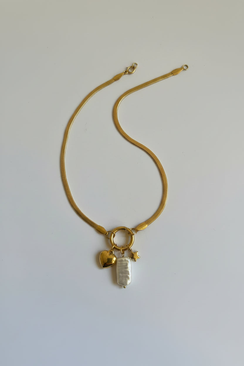 Gold Snake Chain Charm Necklace