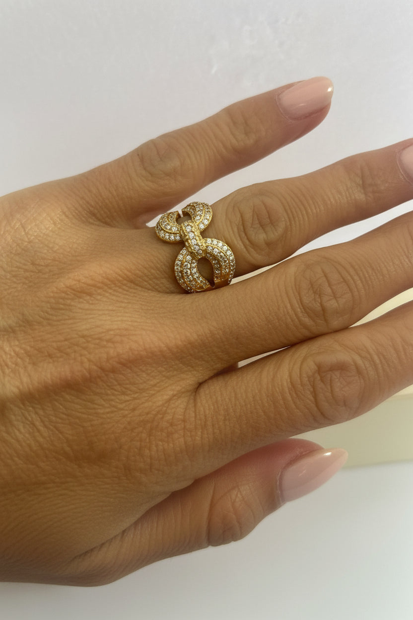 Gold Double Snake Zirconia Ring
