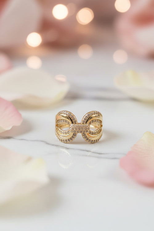 Gold Double Snake Zirconia Ring