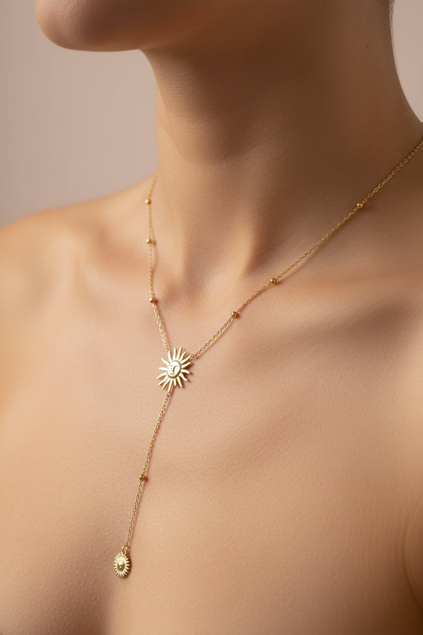 Gold Sun Lariat Necklace