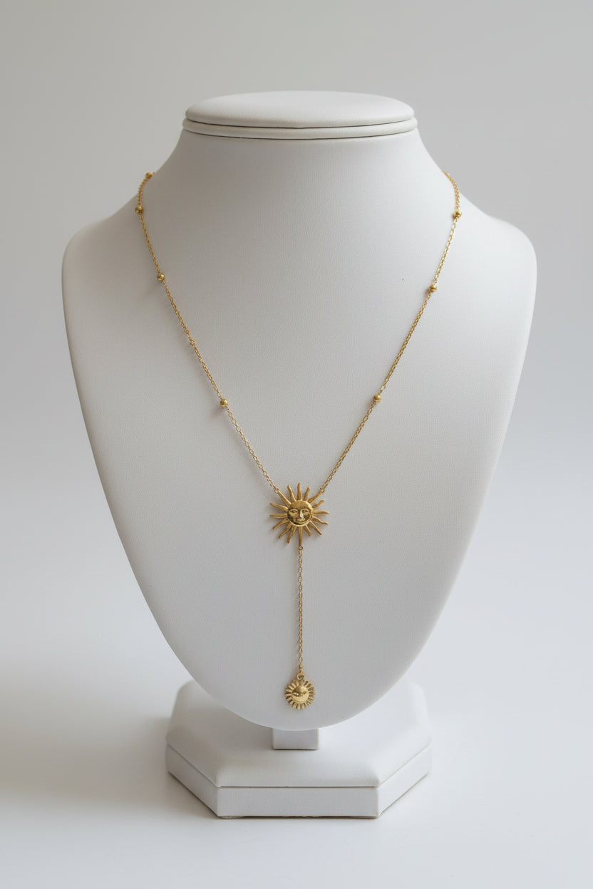 Gold Sun Lariat Necklace