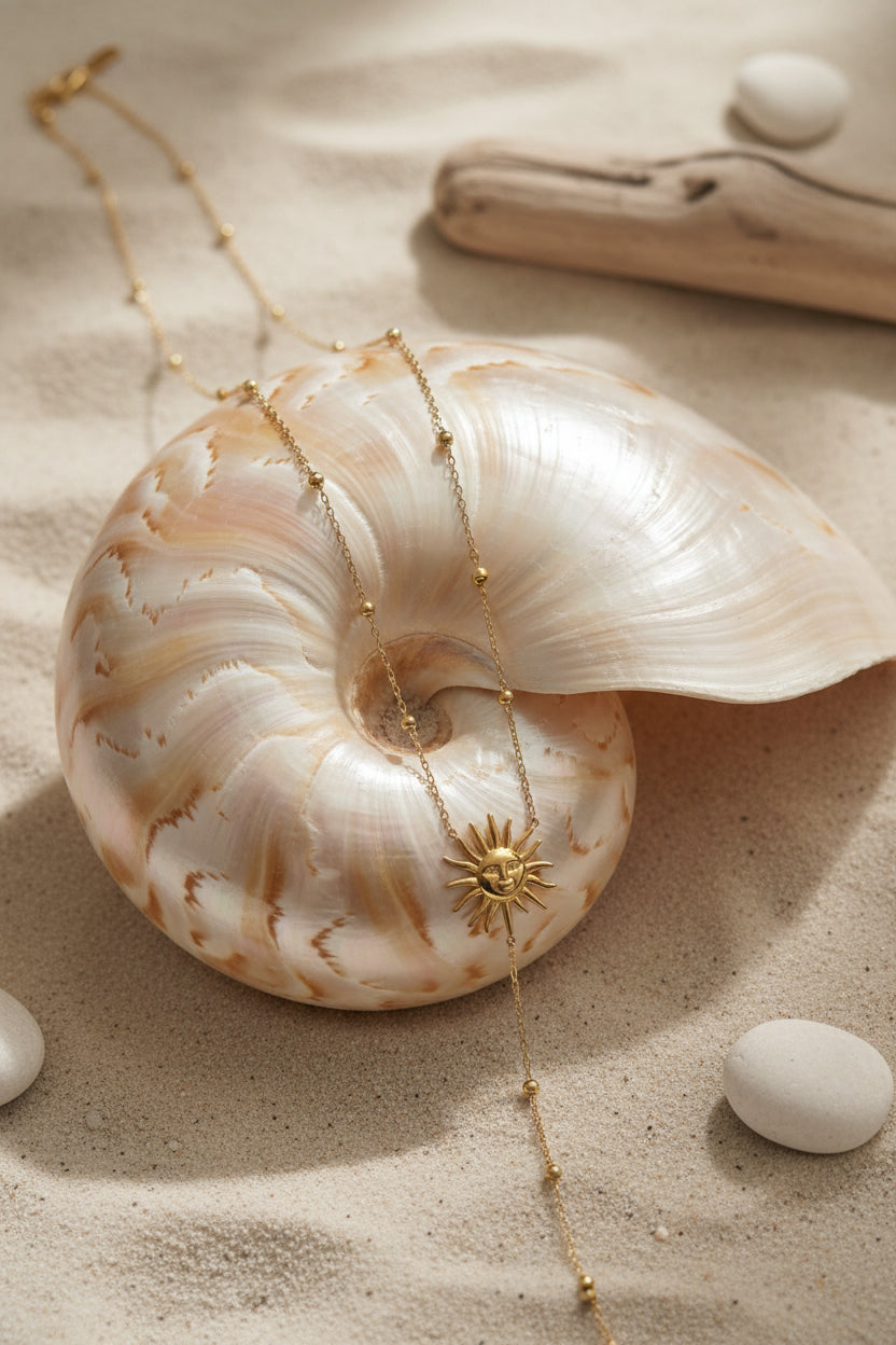 Gold Sun Lariat Necklace